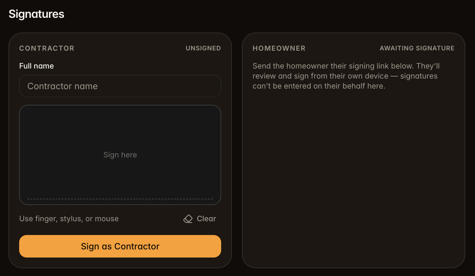 Sign on-site, send for their signature.